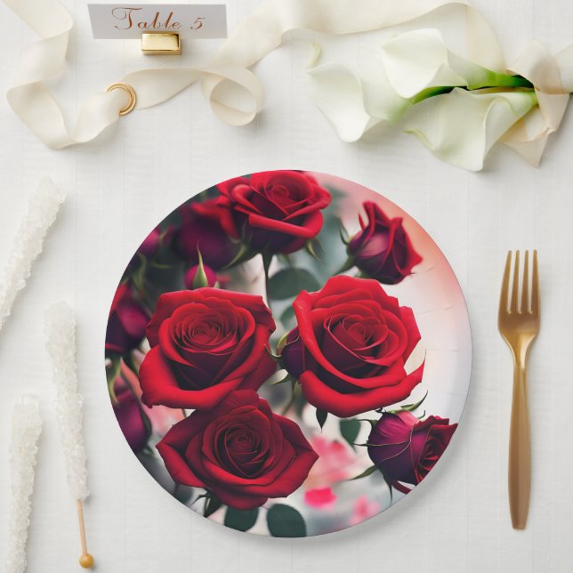 Scarlet Red Rose Bouquet,  Paper Plates (Wedding)