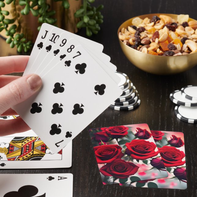 Scarlet Red Rose Bouquet,  Poker Cards (In Situ)