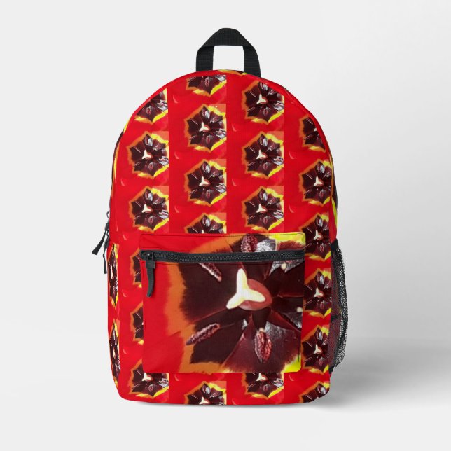 Scarlet Red Tulip Printed Backpack (Front)