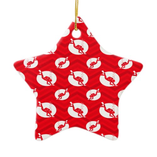 Scarlet Red, White, Chevron, Scuba Diving, Diver Ceramic Ornament