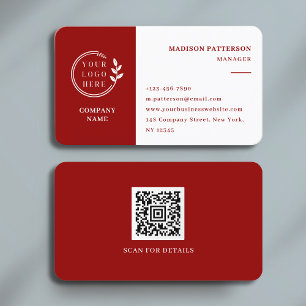 Scarlet Red White Custom Logo QR Code Professional Business Card