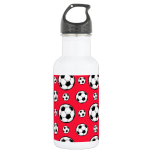 Scarlet Red & White Soccer Ball Pattern Stainless Steel Water Bottle