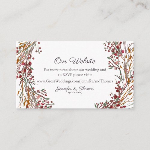 Scarlet Red Winter Wreath Floral Wedding Website Enclosure Card