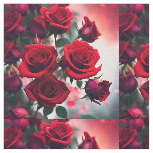 "Scarlet Rose Blooms: A Bouquet of Passion" Fabric