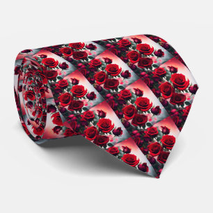 "Scarlet Rose Blooms: A Bouquet of Passion" Neck Tie