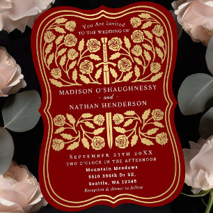 Scarlet Royal Gold Sword Wedding Invitation