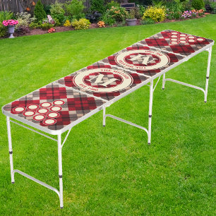Scarlet Storm Plaid Family Monogram & Name Beer Pong Table