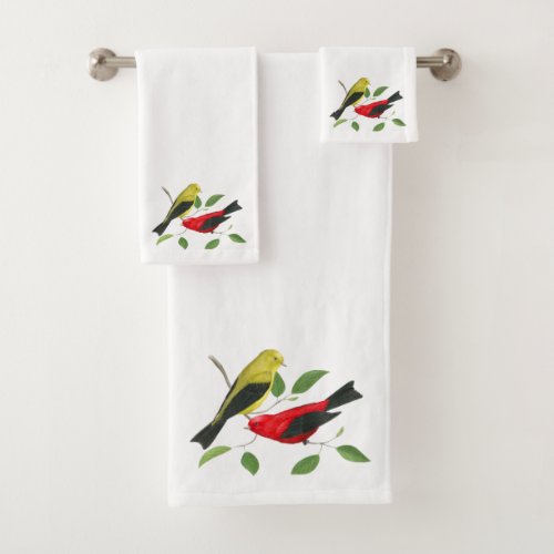 Scarlet Tanager Bird Art Bath Towel Set