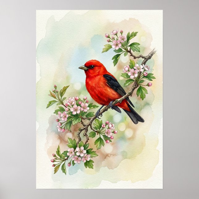 Scarlet Tanager Bird Poster (Front)