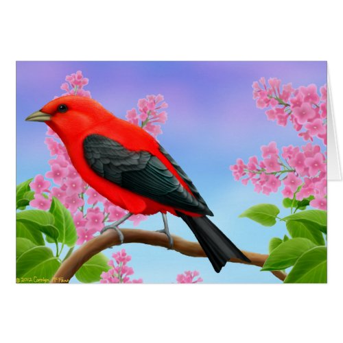 Scarlet Tanager in Lilac Flowers Card