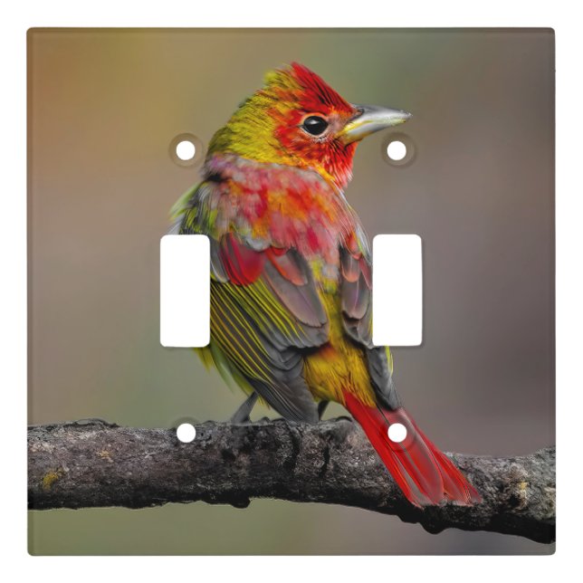 Scarlet Tanager Molting - Original Photograph Light Switch Cover (Front)