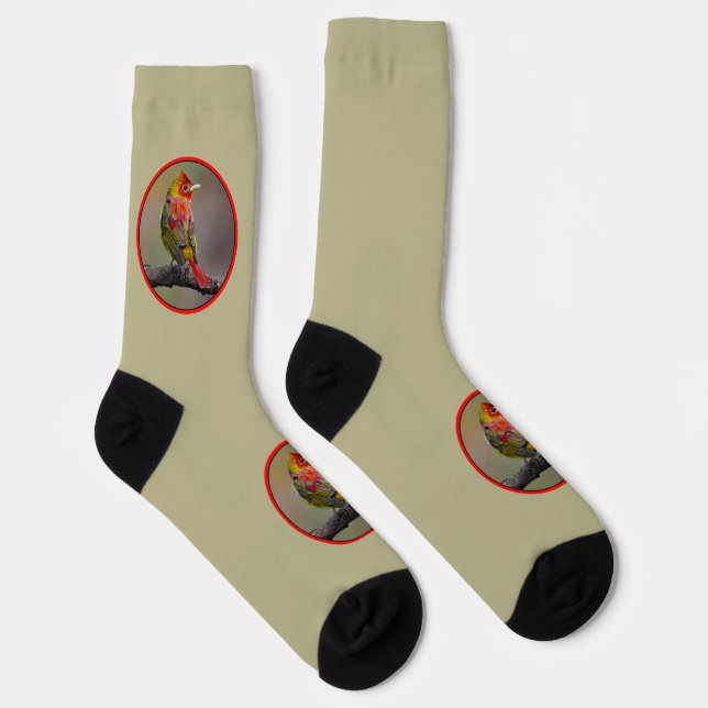 Scarlet Tanager Molting - Original Photograph Socks (Right)