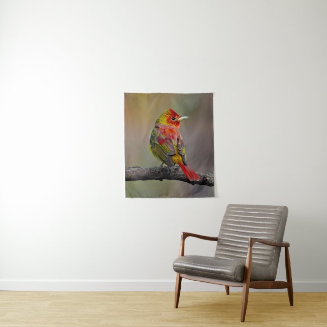 Scarlet Tanager Molting - Original Photograph Tapestry (In Situ)