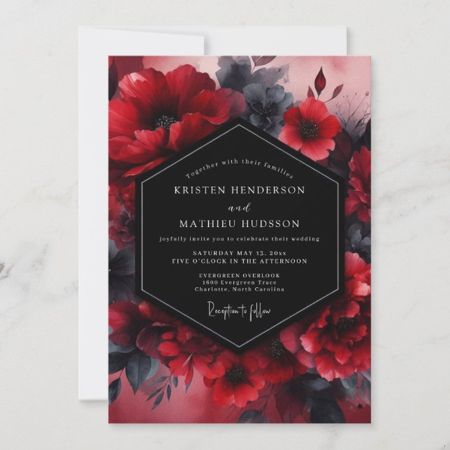 Scarlet Twilight Flora Wedding Invitation (Front)