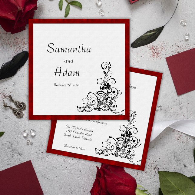 Scarlet Velvet and Vintage Ornament Wedding Invitation (Creator Uploaded)