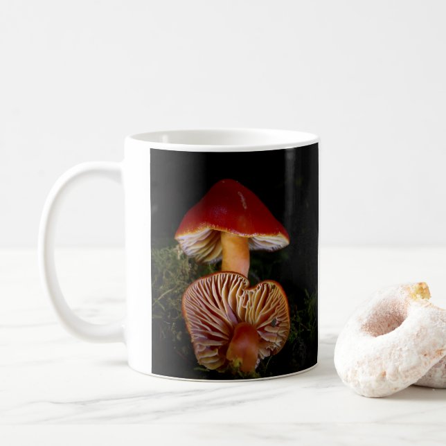 Scarlet Waxcap Mushroom Mug (With Donut)