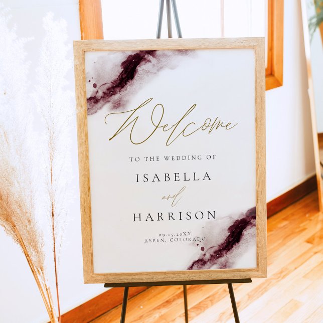 SCARLETT | Burgundy Watercolor Splash Gold Welcome Poster (Creator Uploaded)