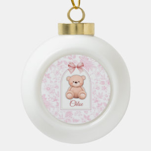 Scarlett Custom Pink Teddy Bear Nursery Design Ceramic Ball Christmas Ornament