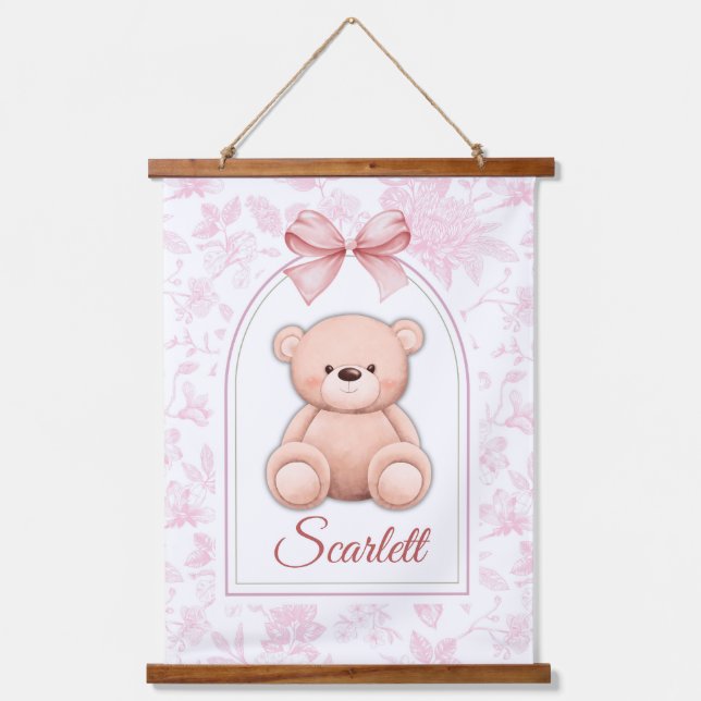 Scarlett | Custom Pink Teddy Bear Nursery Design  Hanging Tapestry (Front)