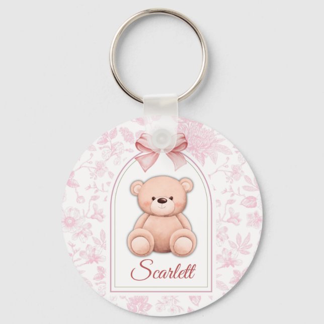 Scarlett | Custom Pink Teddy Bear Nursery Design  Keychain (Front)