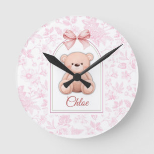 Scarlett   Custom Pink Teddy Bear Nursery Design  Round Clock