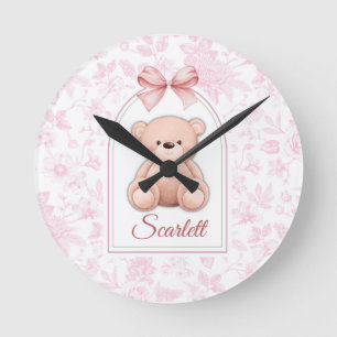 Scarlett   Custom Pink Teddy Bear Nursery Design  Round Clock