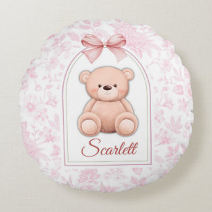 Scarlett Custom Pink Teddy Bear Nursery Design Round Pillow