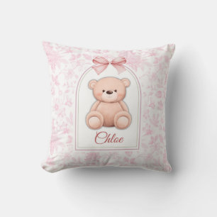 Scarlett Custom Pink Teddy Bear Nursery Design Throw Pillow
