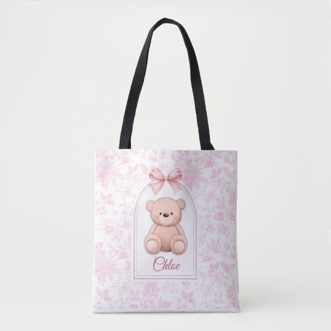 Scarlett | Custom Pink Teddy Bear Nursery Design  Tote Bag (Front)