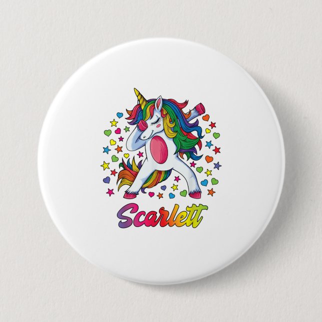 Scarlett Dabbing Unicorn Rainbow Personalized Nam Button (Front)
