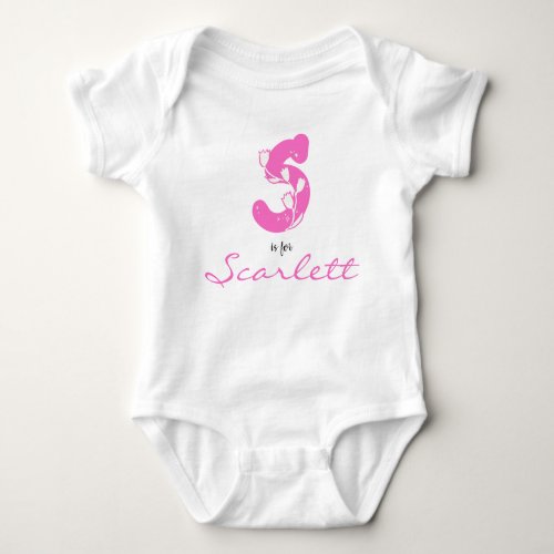 Scarlett name Reveal Floral Letter S Pink Flower Baby Bodysuit