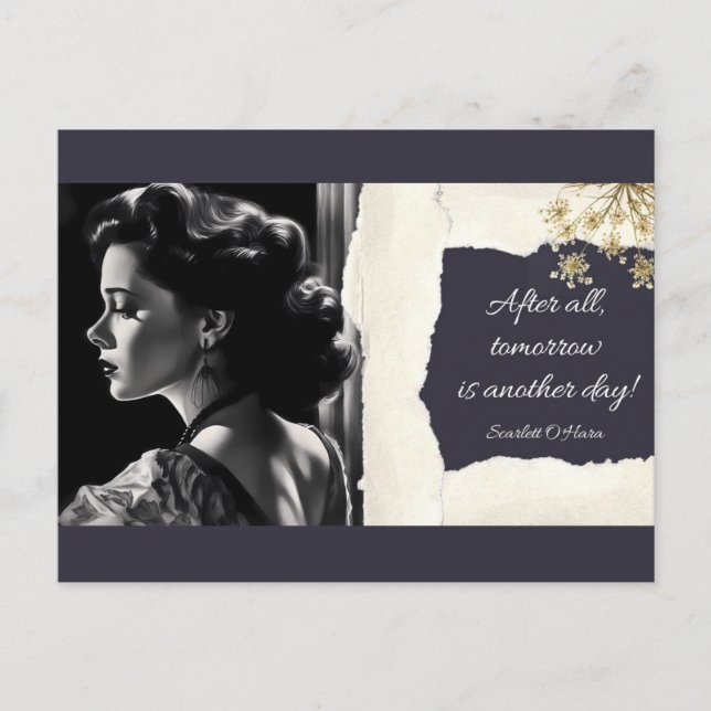 Scarlett O'Hara & Quote Beautiful Portrait Postcar Postcard (Front)