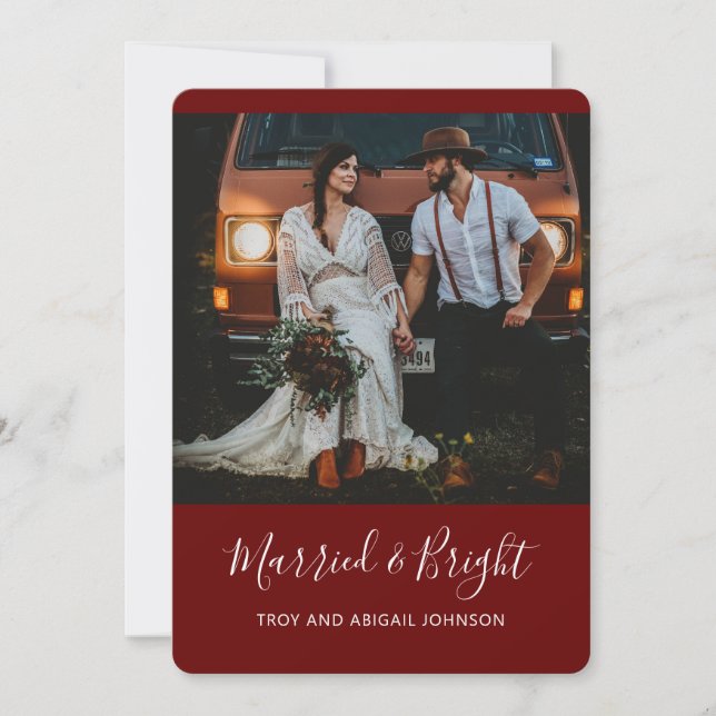 SCARLETT Red Married & Bright Newlywed Holiday Card (Front)