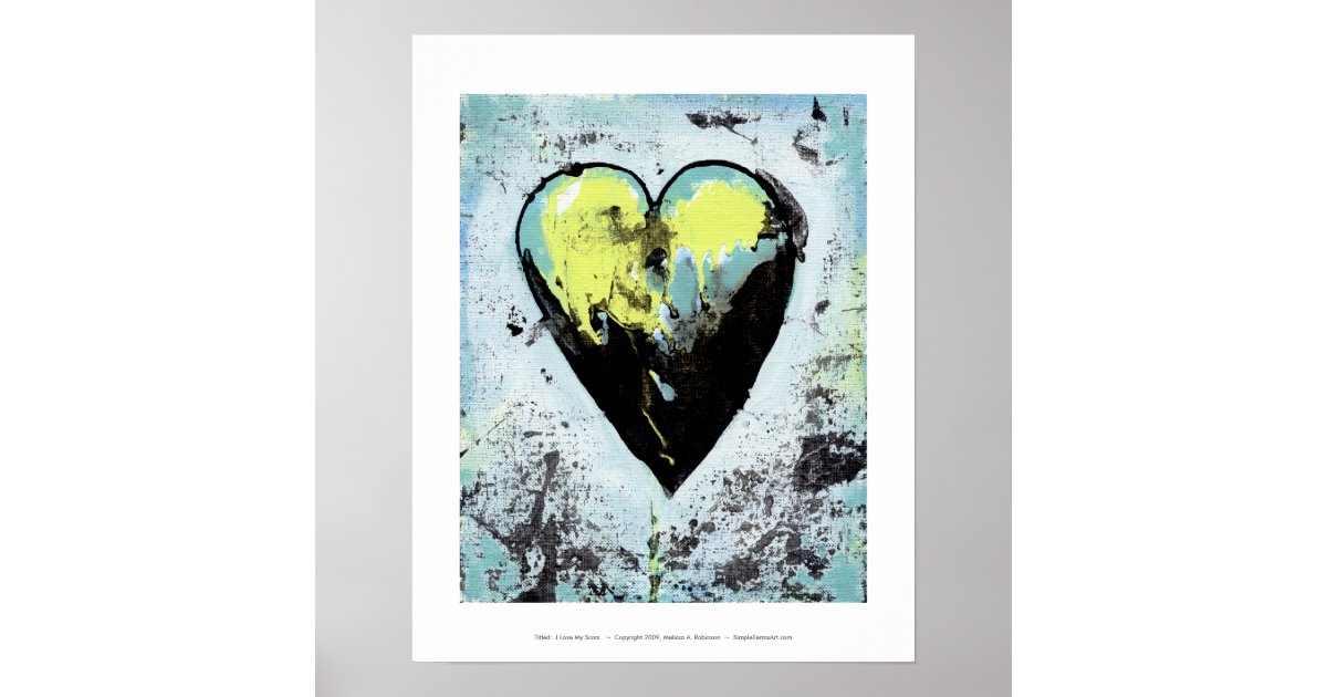 Scarred heart messy bold modern art healing poster | Zazzle