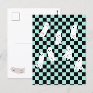 Scarry Halloween Ghosts Spooky Design Checkered Postcard