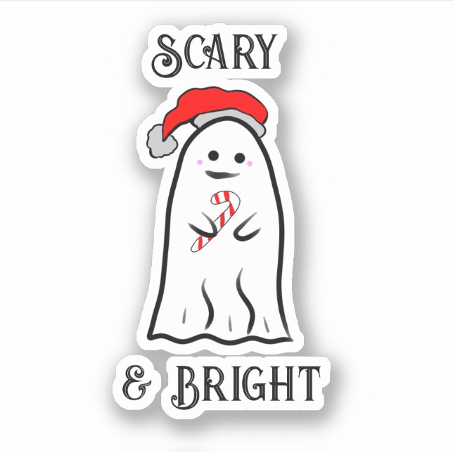 Scary and Bright  Candy Cane Ghost Sticker (Front)