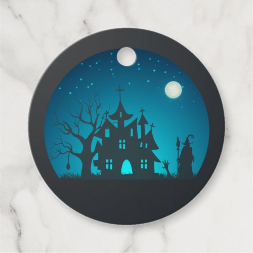 Scary and Fun Blue and Black Haunted House Favor Tags