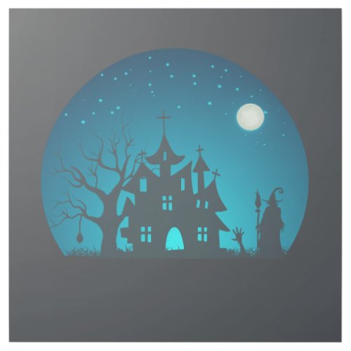 Scary and Fun Blue and Black Haunted House Gallery Wrap