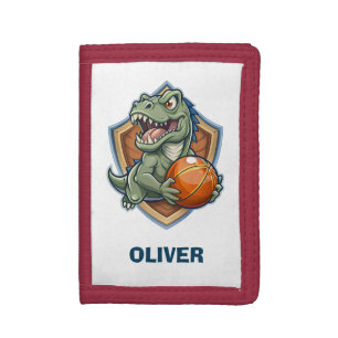 Scary and Funny Dinosaur Playing Basketball Tri-fold Wallet