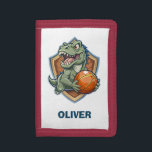 Scary and Funny Dinosaur Playing Basketball Trifold Wallet<br><div class="desc">This personalized kids' wallet features a funny and scary trex dinosaur playing basketball.</div>