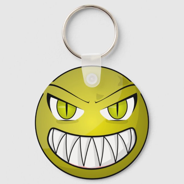 Scary Angry Green Cartoon Face Keychain (Front)