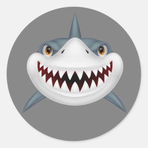 Scary animated shark classic round sticker
