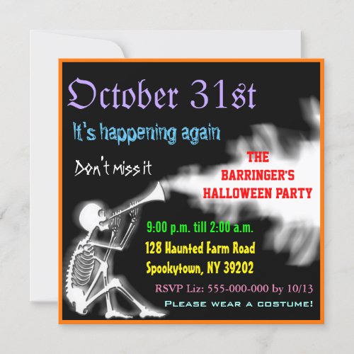 Scary Announce the Halloween Skeleton Invitation