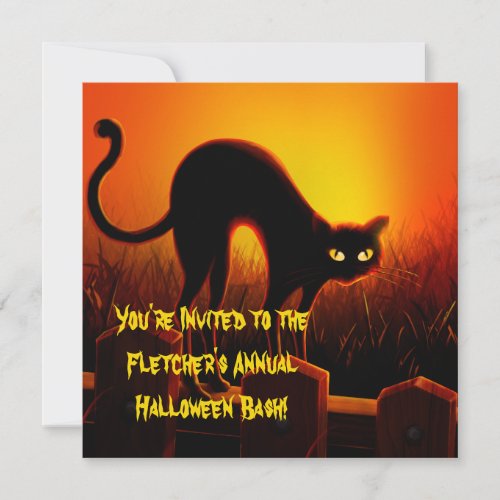 Scary Arched Black Cat Halloween Invitation