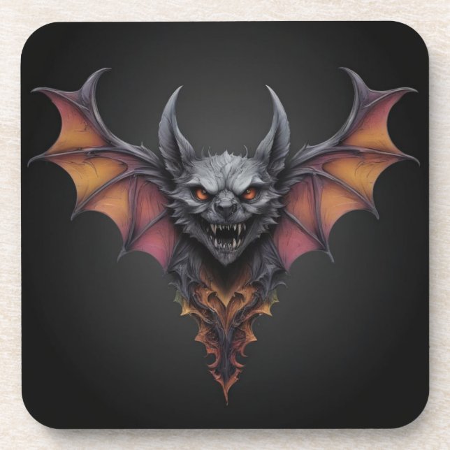 Scary Bat Ink Drawing, Beverage Coaster (Front)