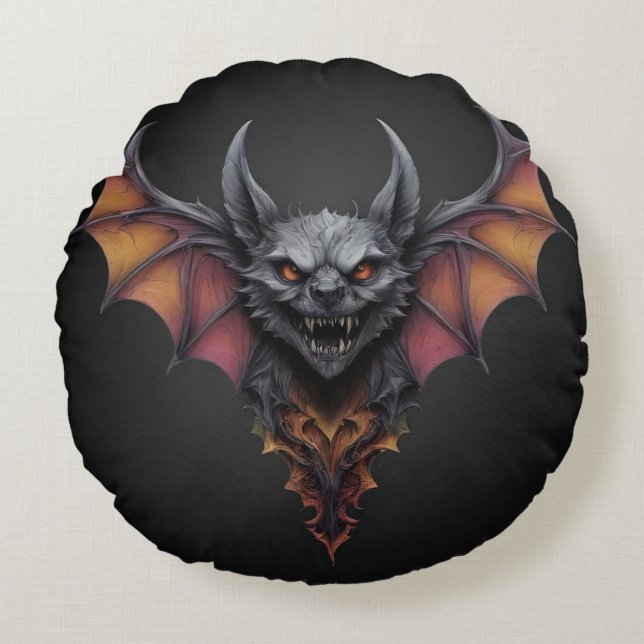 Scary Bat Ink Drawing, Round Pillow (Front)