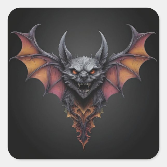Scary Bat Ink Drawing, Square Sticker (Front)