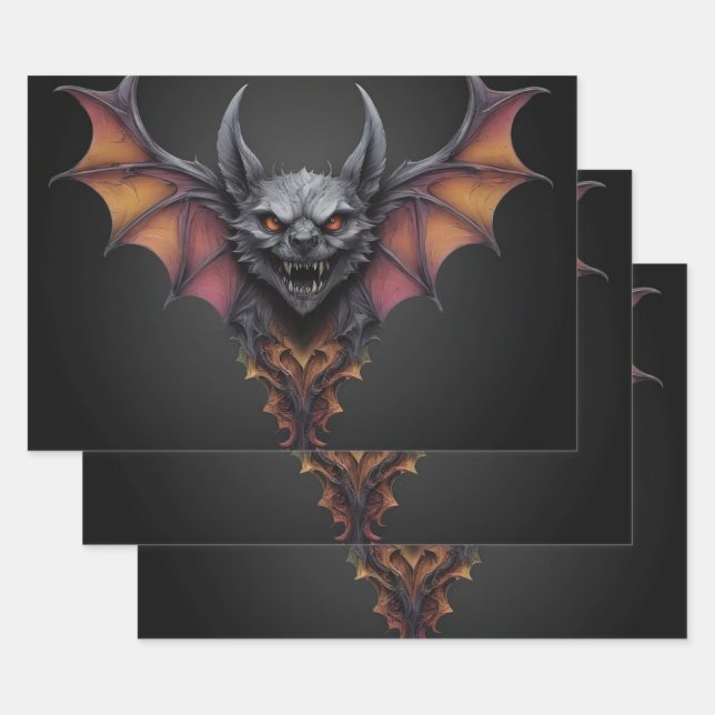Scary Bat Ink Drawing,  Wrapping Paper Sheets (Set)