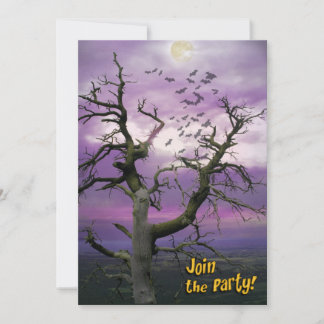 Scary Bat Tree Halloween Party Invitation