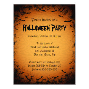 Scary bats dark frame Halloween party invitation